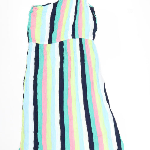 Marks and Spencer Womens Multicoloured Striped 100% Cotton A-Line Size 14 One Shoulder Pullover