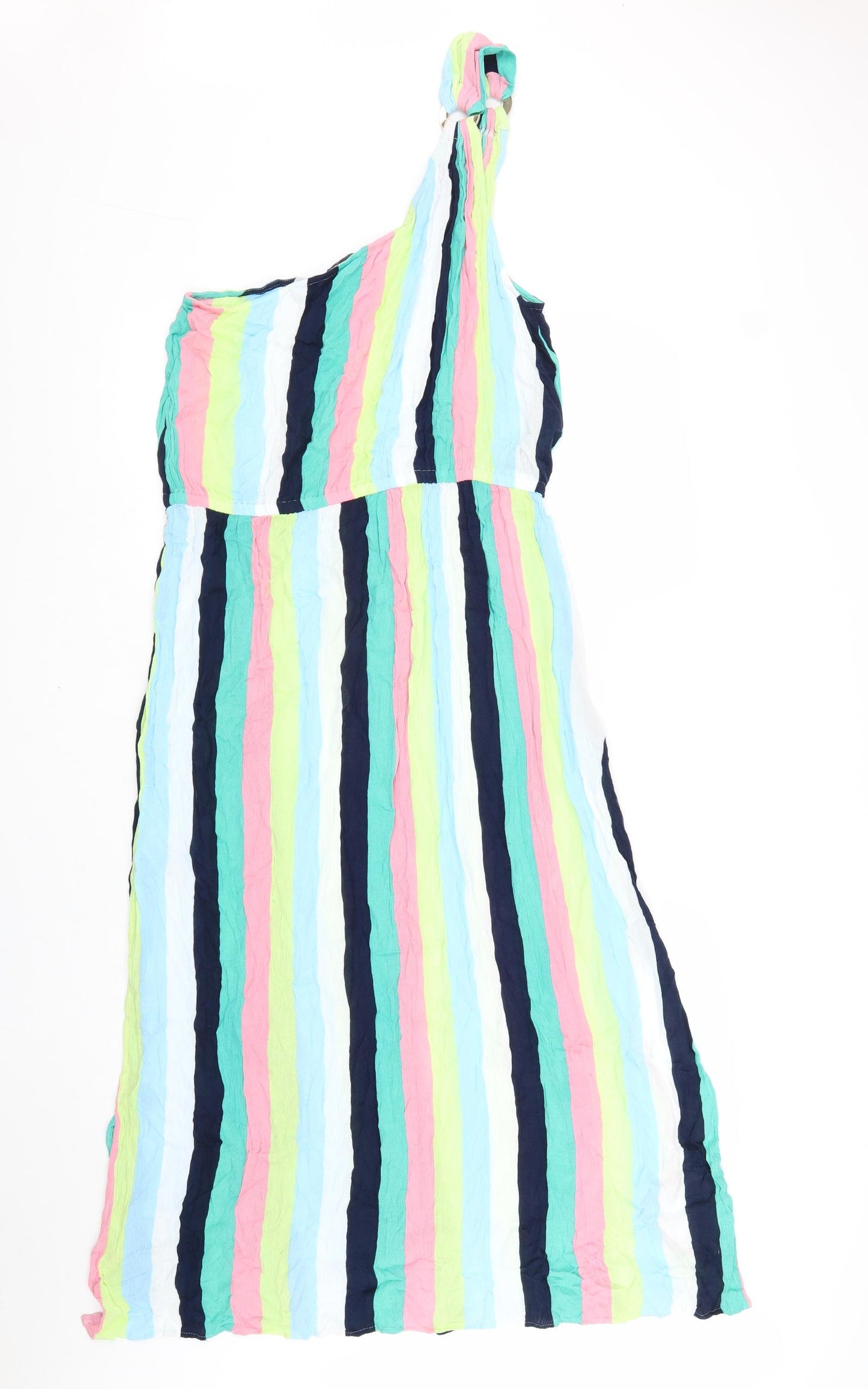 Marks and Spencer Womens Multicoloured Striped 100% Cotton A-Line Size 14 One Shoulder Pullover