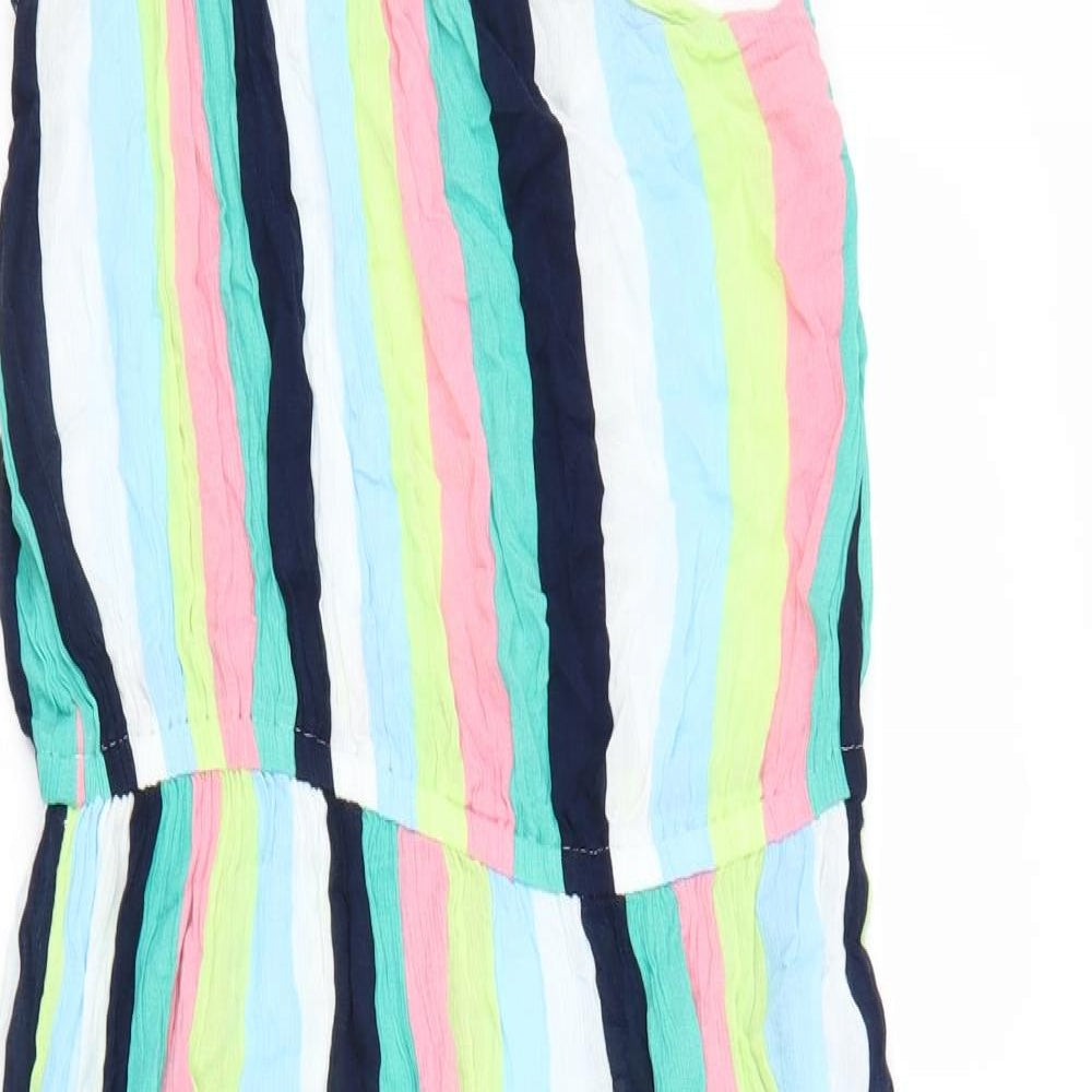 Marks and Spencer Womens Multicoloured Striped 100% Cotton A-Line Size 14 One Shoulder Pullover