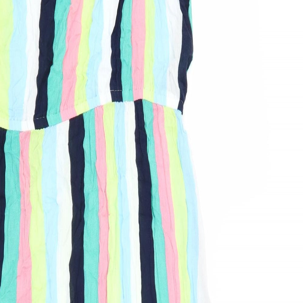 Marks and Spencer Womens Multicoloured Striped 100% Cotton A-Line Size 14 One Shoulder Pullover