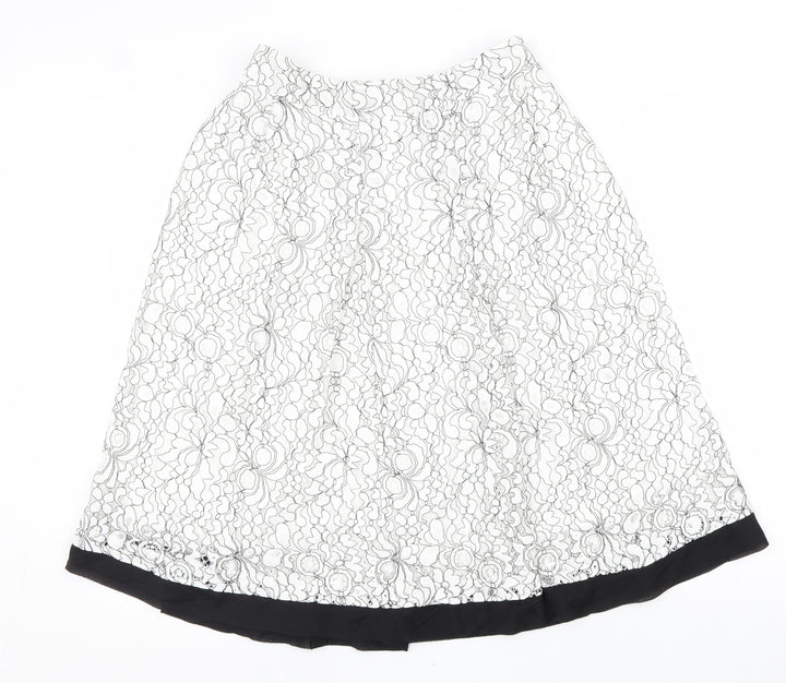 Casamia Womens White Geometric Cotton A-Line Skirt Size 14 Zip