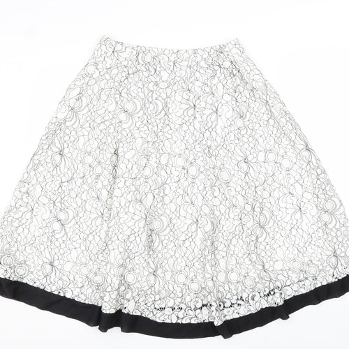 Casamia Womens White Geometric Cotton A-Line Skirt Size 14 Zip