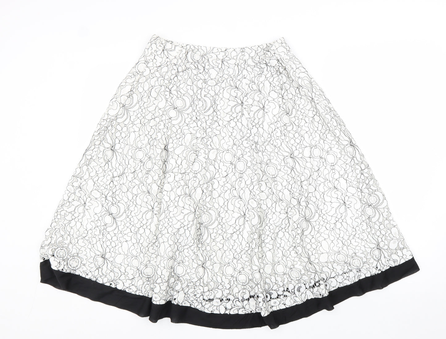 Casamia Womens White Geometric Cotton A-Line Skirt Size 14 Zip
