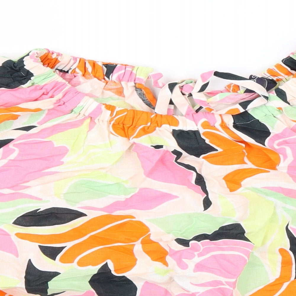 Marks and Spencer Womens Multicoloured Floral Linen Basic Blouse Size 10 Scoop Neck