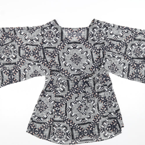 Per Una Womens Black Geometric Polyester Tunic Blouse Size 14 V-Neck - Flute Sleeve