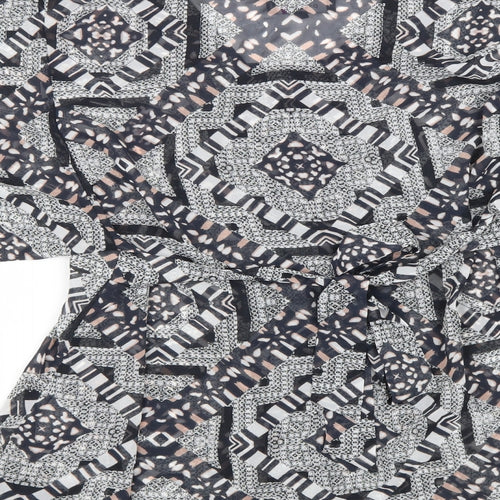 Per Una Womens Black Geometric Polyester Tunic Blouse Size 14 V-Neck - Flute Sleeve