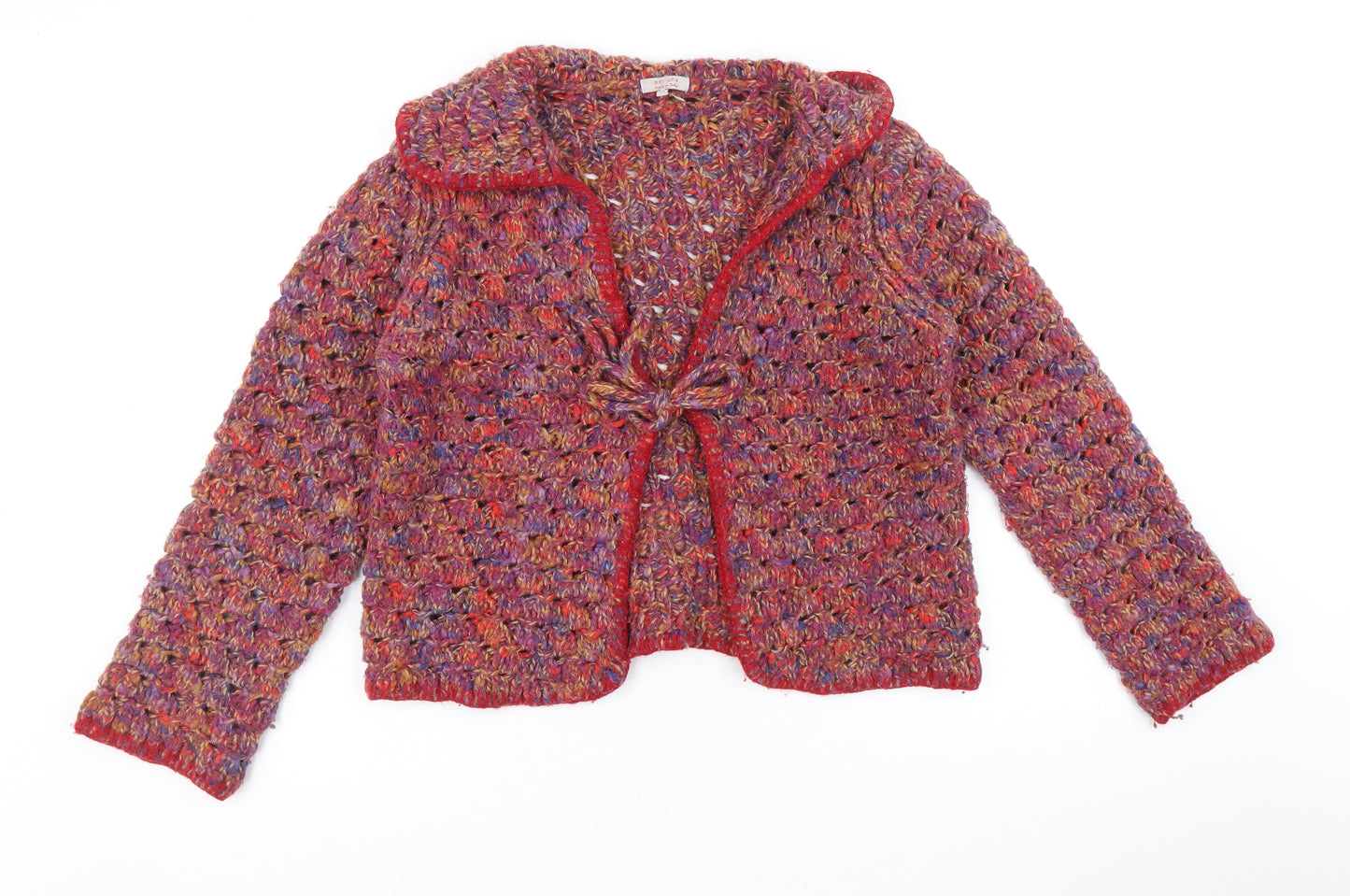 Per Una Womens Multicoloured Collared Acrylic Cardigan Jumper Size M - Tie Front