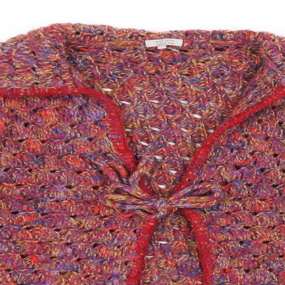 Per Una Womens Multicoloured Collared Acrylic Cardigan Jumper Size M - Tie Front