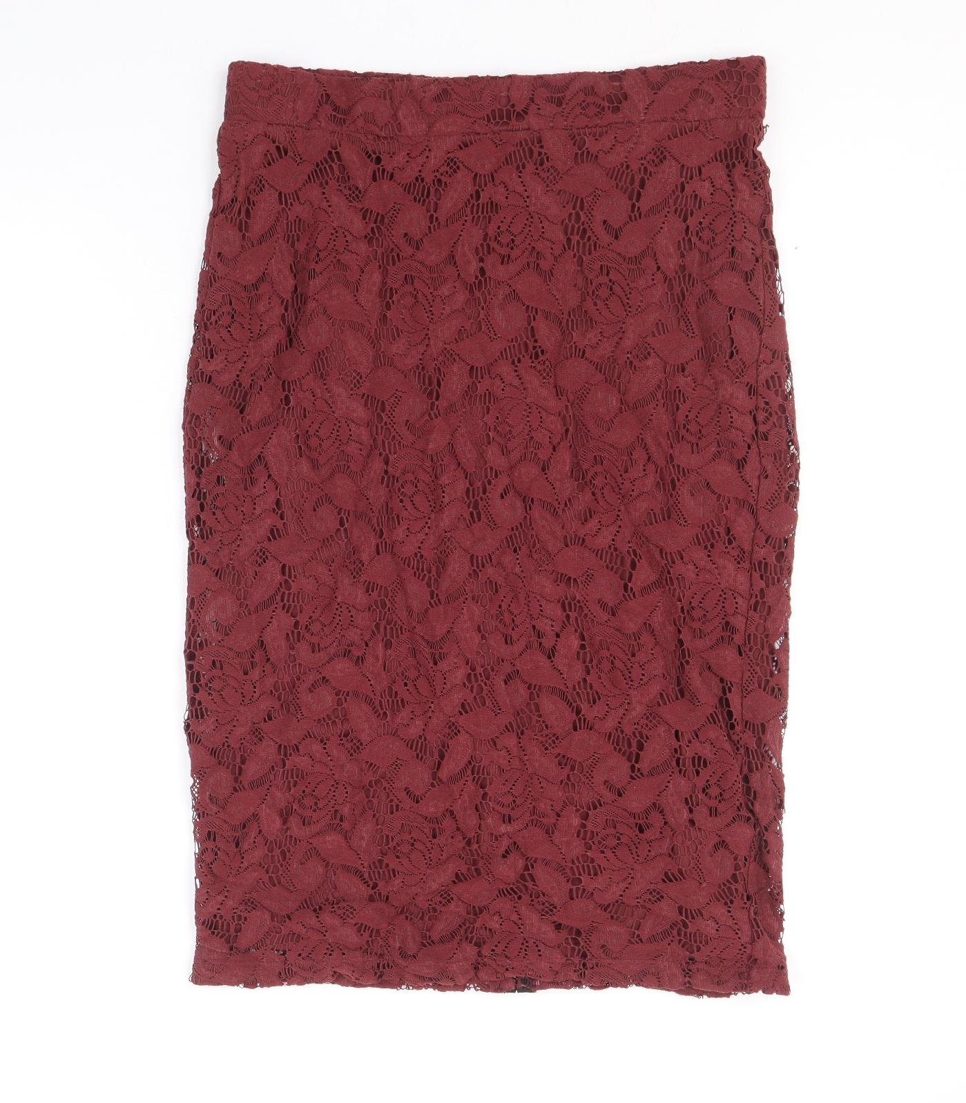 Limited Collection Womens Red Floral Polyamide Straight & Pencil Skirt Size 12 Zip