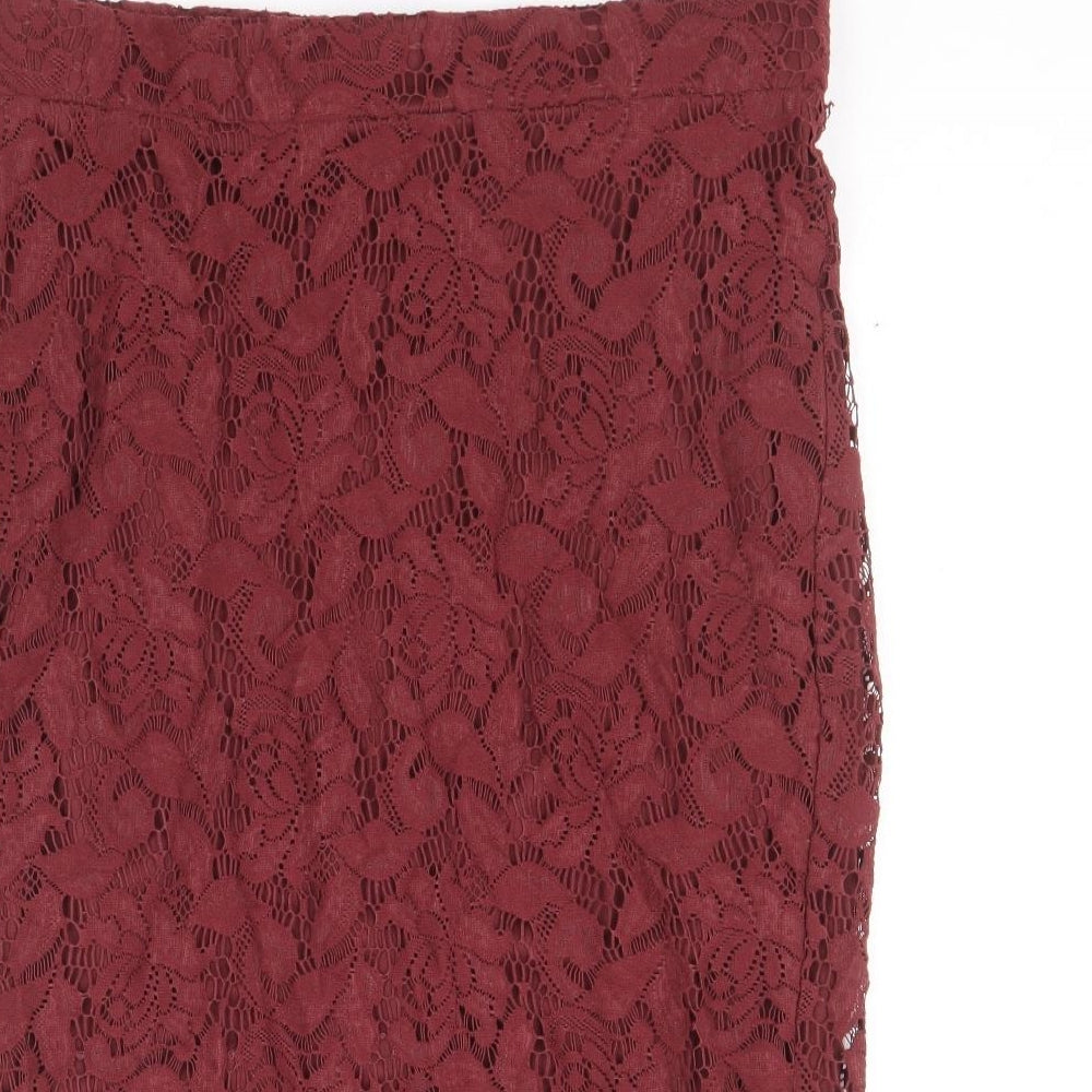 Limited Collection Womens Red Floral Polyamide Straight & Pencil Skirt Size 12 Zip