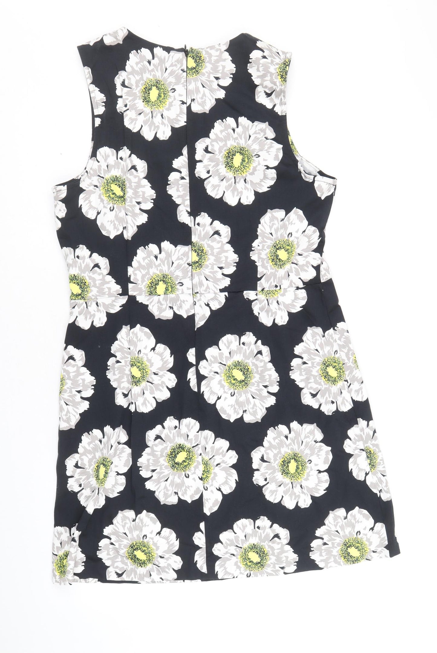 Warehouse Womens Black Floral Polyester A-Line Size 16 Round Neck Zip
