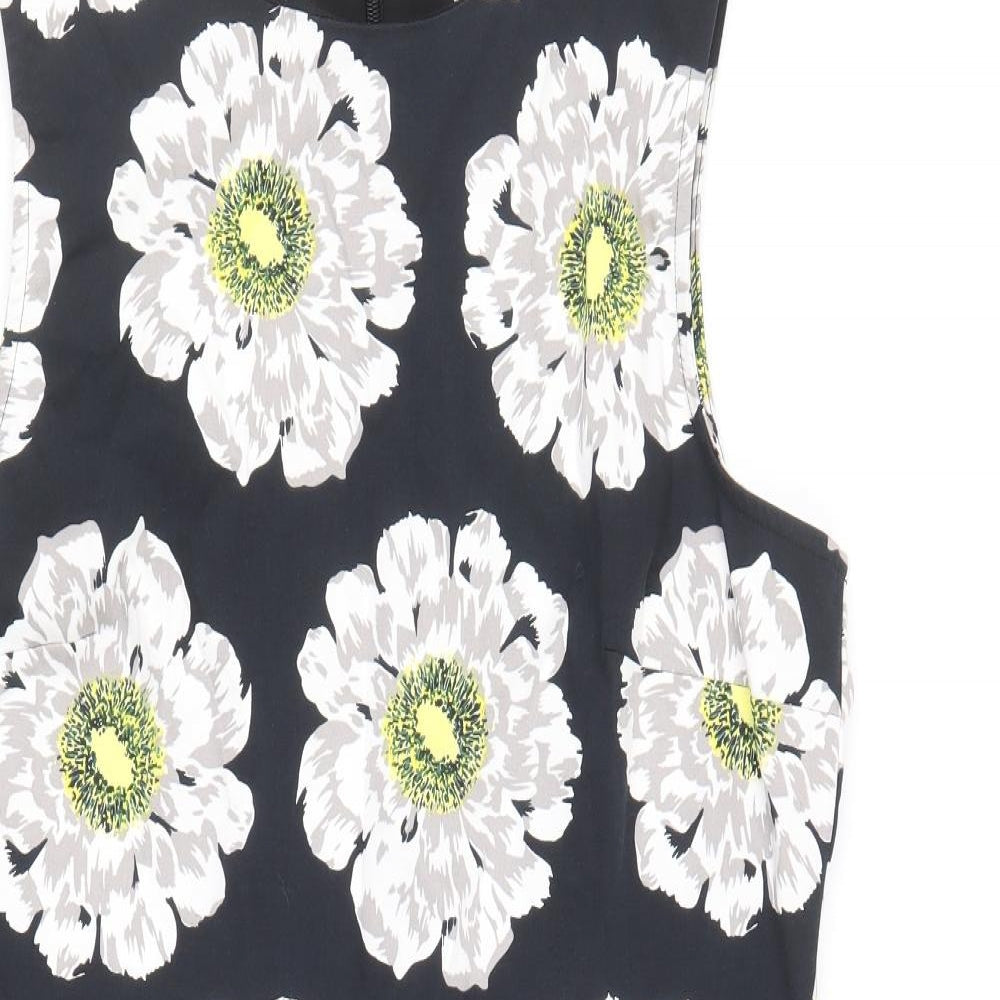 Warehouse Womens Black Floral Polyester A-Line Size 16 Round Neck Zip