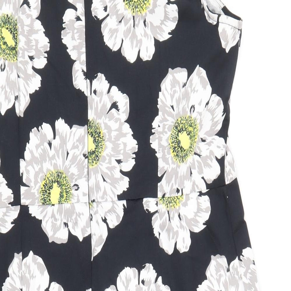 Warehouse Womens Black Floral Polyester A-Line Size 16 Round Neck Zip