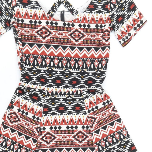 Divided by H&M Womens Multicoloured Geometric Polyester A-Line Size 8 Scoop Neck Pullover