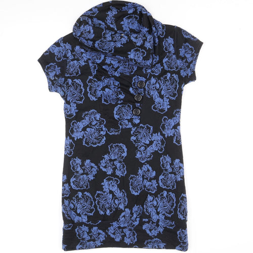 Preworn Womens Blue Floral Polyester Basic Blouse Size M Round Neck