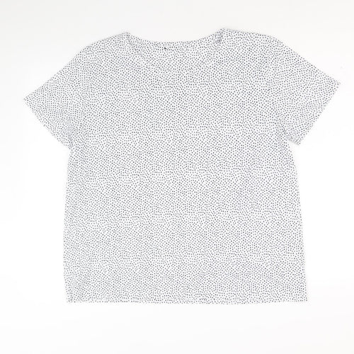 Marks and Spencer Womens White Geometric Polyester Basic T-Shirt Size 16 Round Neck