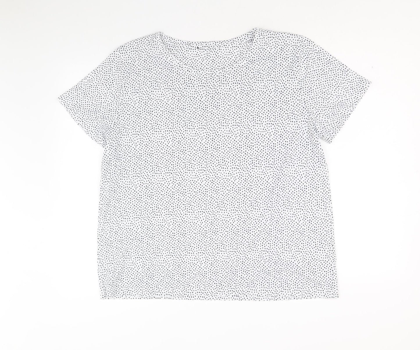 Marks and Spencer Womens White Geometric Polyester Basic T-Shirt Size 16 Round Neck