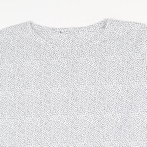 Marks and Spencer Womens White Geometric Polyester Basic T-Shirt Size 16 Round Neck