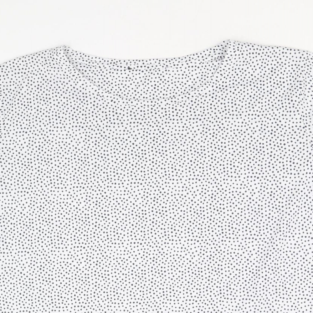 Marks and Spencer Womens White Geometric Polyester Basic T-Shirt Size 16 Round Neck