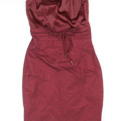 H&M Womens Red Polyester Mini Size 6 Off the Shoulder Zip