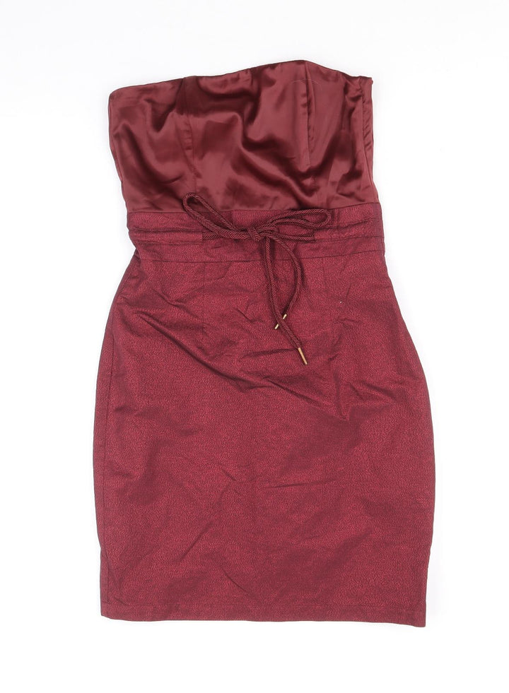 H&M Womens Red Polyester Mini Size 6 Off the Shoulder Zip