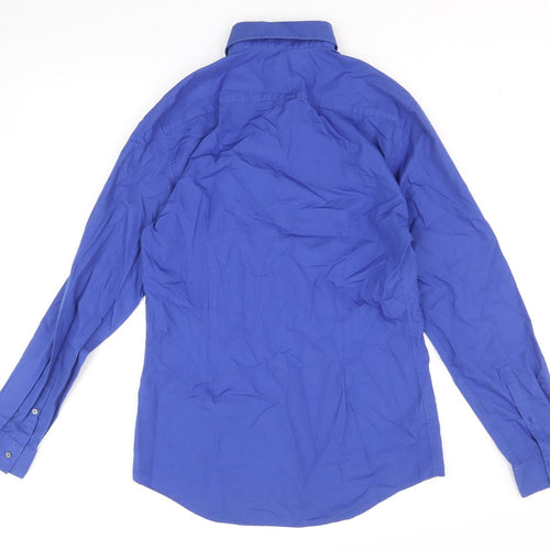 Limited Collection Mens Blue Cotton Dress Shirt Size 15 Collared Button