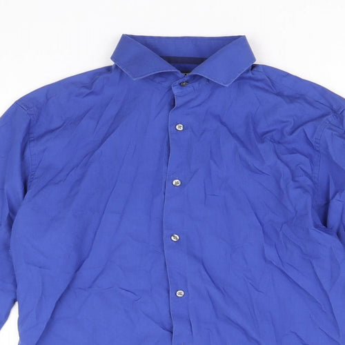 Limited Collection Mens Blue Cotton Dress Shirt Size 15 Collared Button
