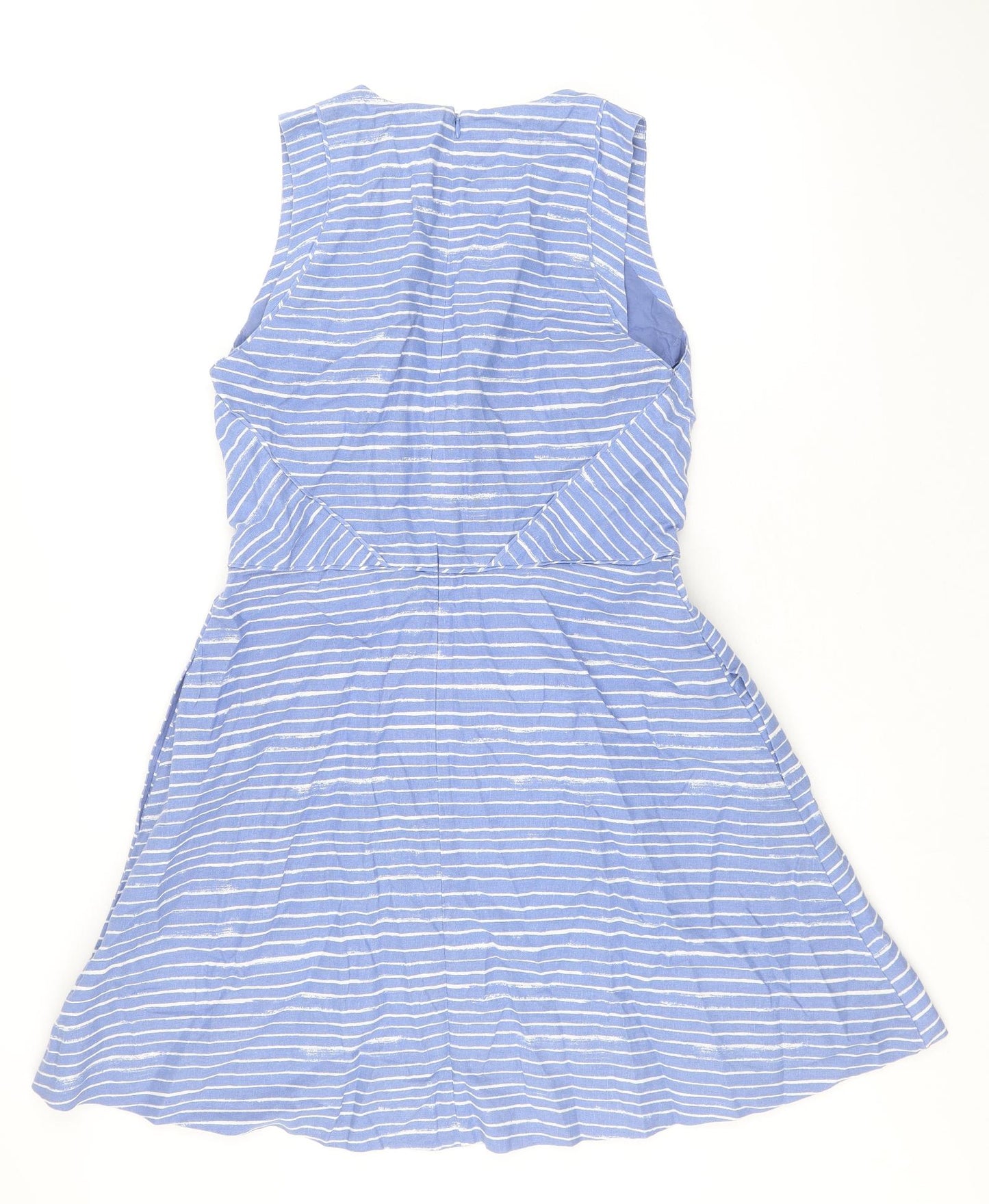 Gap Womens Blue Striped Linen A-Line Size 12 Scoop Neck Zip