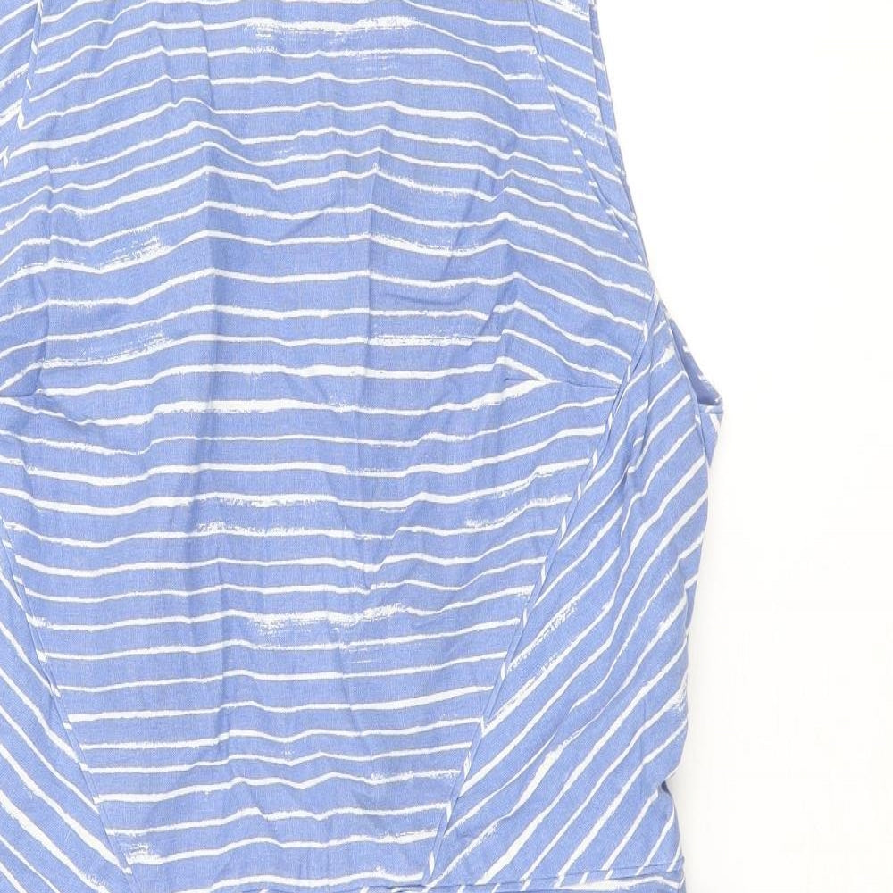 Gap Womens Blue Striped Linen A-Line Size 12 Scoop Neck Zip