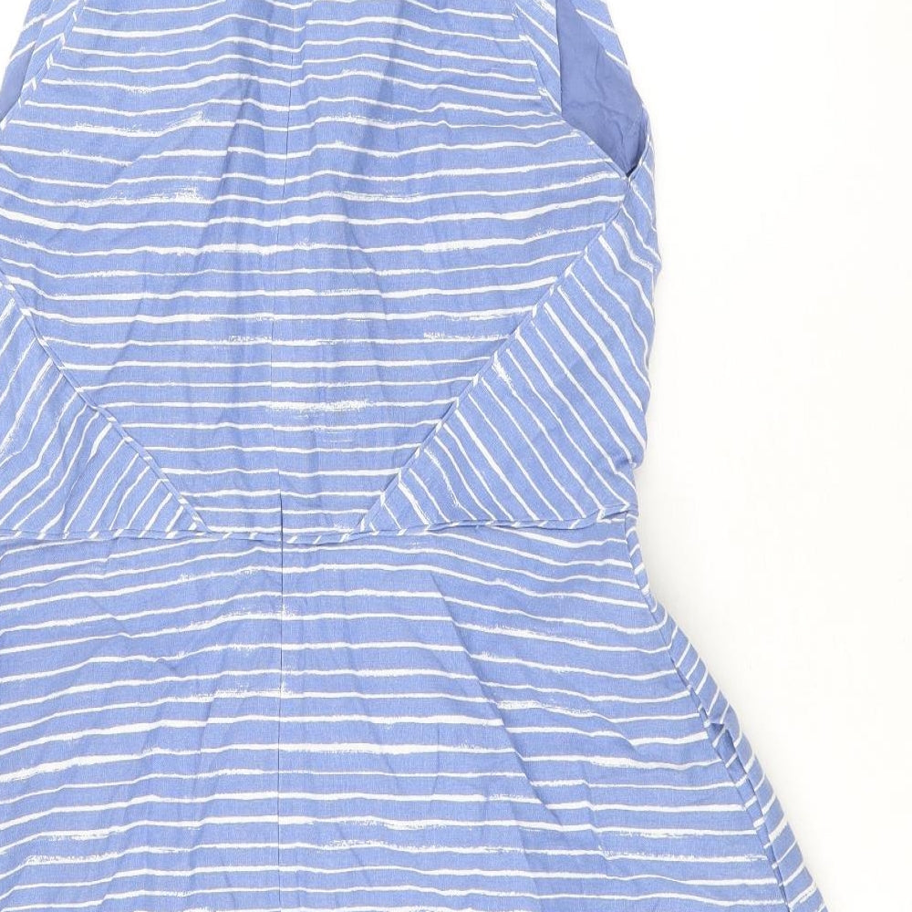 Gap Womens Blue Striped Linen A-Line Size 12 Scoop Neck Zip