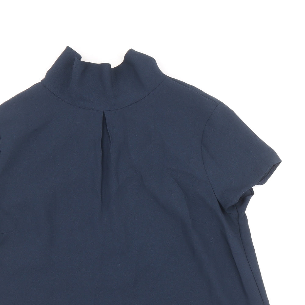 Dorothy Perkins Womens Blue Polyester Basic Blouse Size 8 High Neck