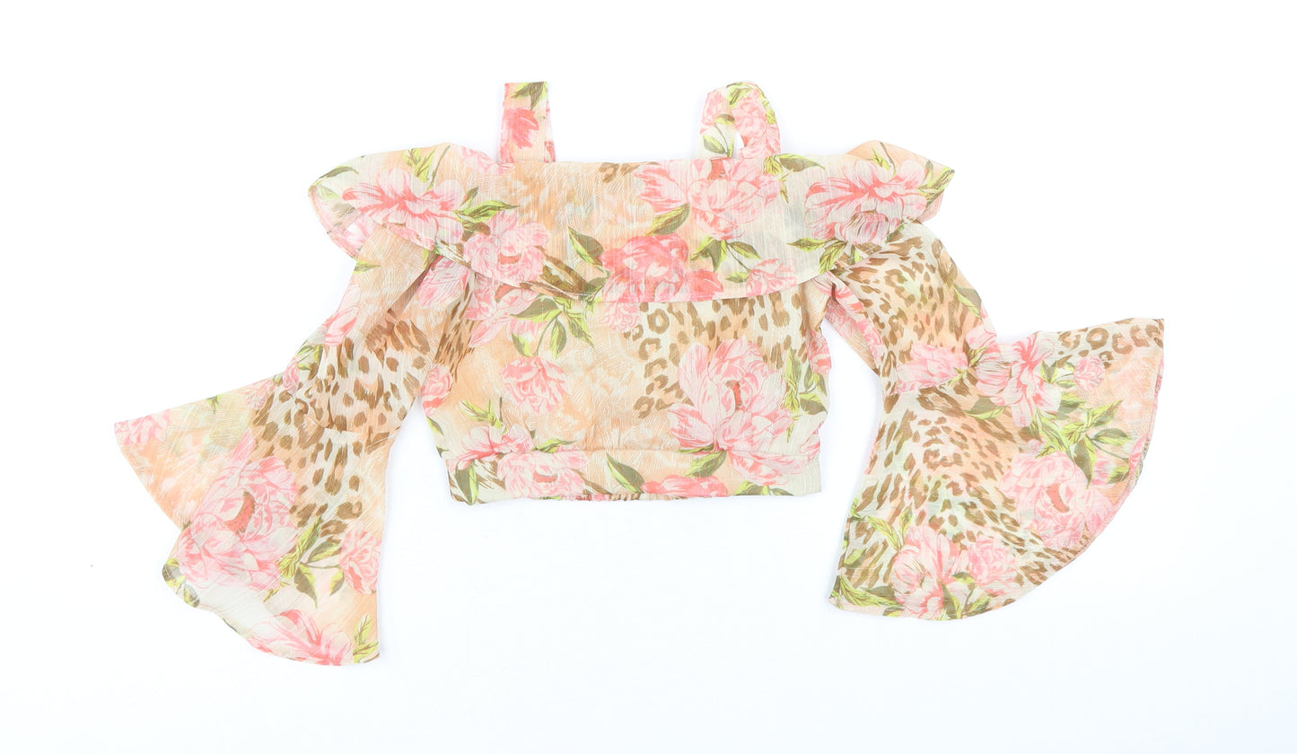 River Island Girls Multicoloured Floral Polyester Basic Blouse Size 5-6 Years Off the Shoulder Pullover