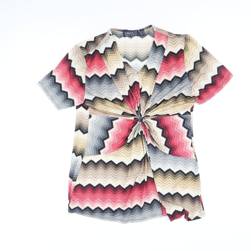 Saloos Womens Multicoloured Geometric Polyester Basic Blouse Size 14 V-Neck