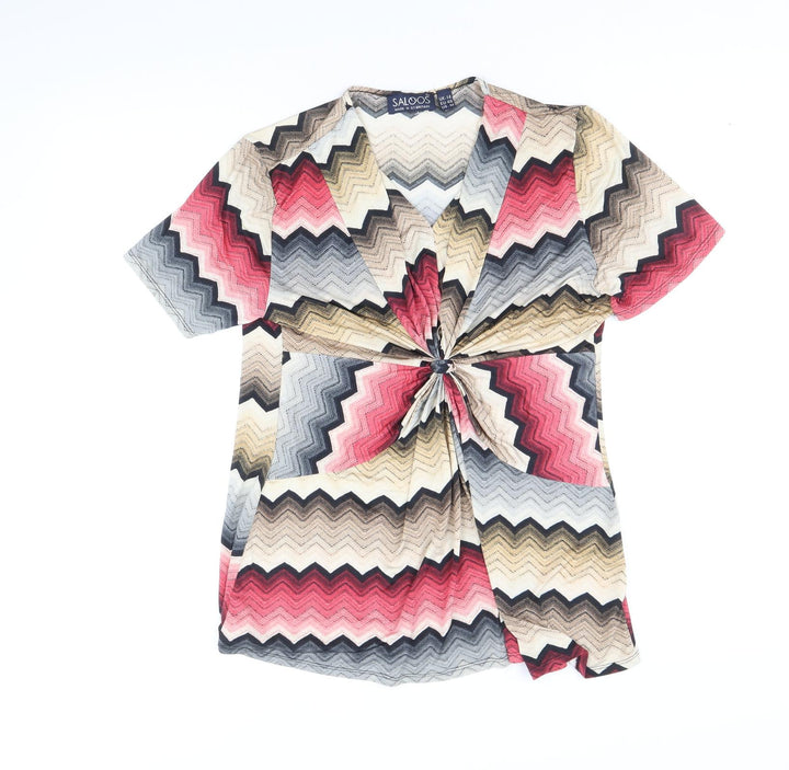 Saloos Womens Multicoloured Geometric Polyester Basic Blouse Size 14 V-Neck