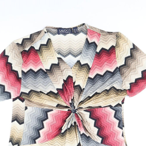 Saloos Womens Multicoloured Geometric Polyester Basic Blouse Size 14 V-Neck
