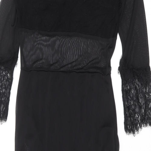 Boohoo Womens Black Polyester Bodycon Size 10 Boat Neck Pullover - Lace Trim