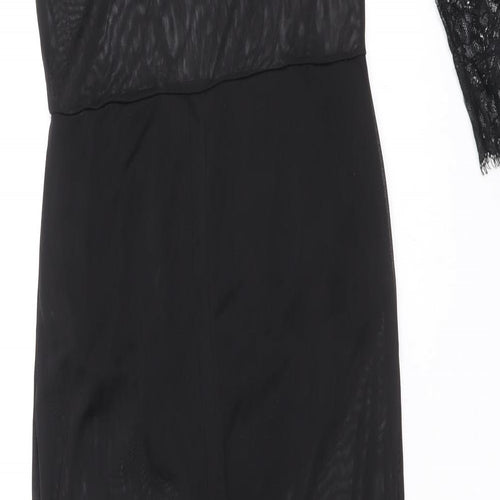 Boohoo Womens Black Polyester Bodycon Size 10 Boat Neck Pullover - Lace Trim