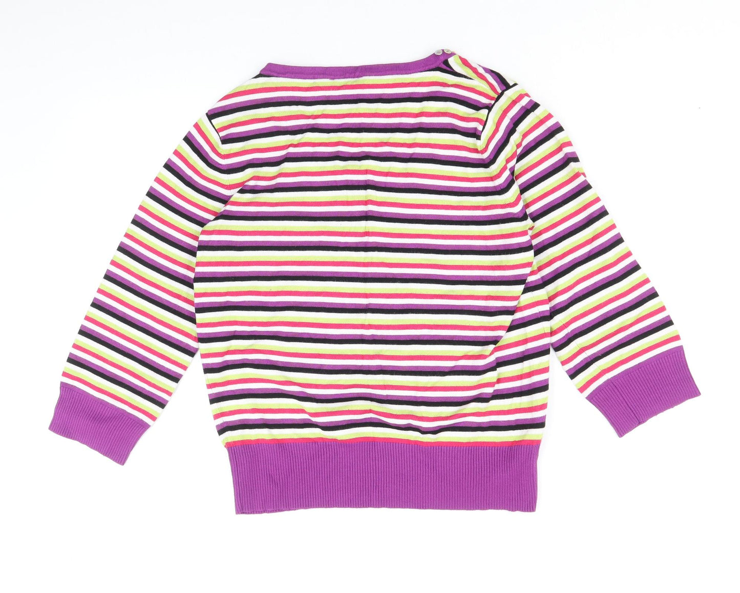 CC Womens Multicoloured V-Neck Striped Viscose Pullover Jumper Size M