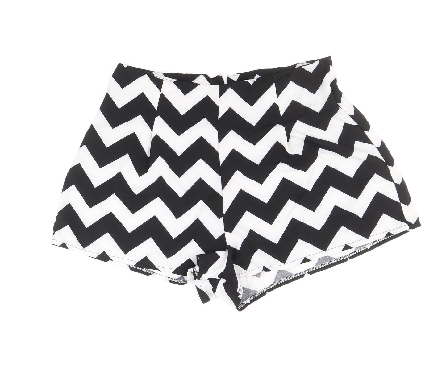 Preworn Womens Black Geometric Polyester Hot Pants Shorts Size L Regular Zip