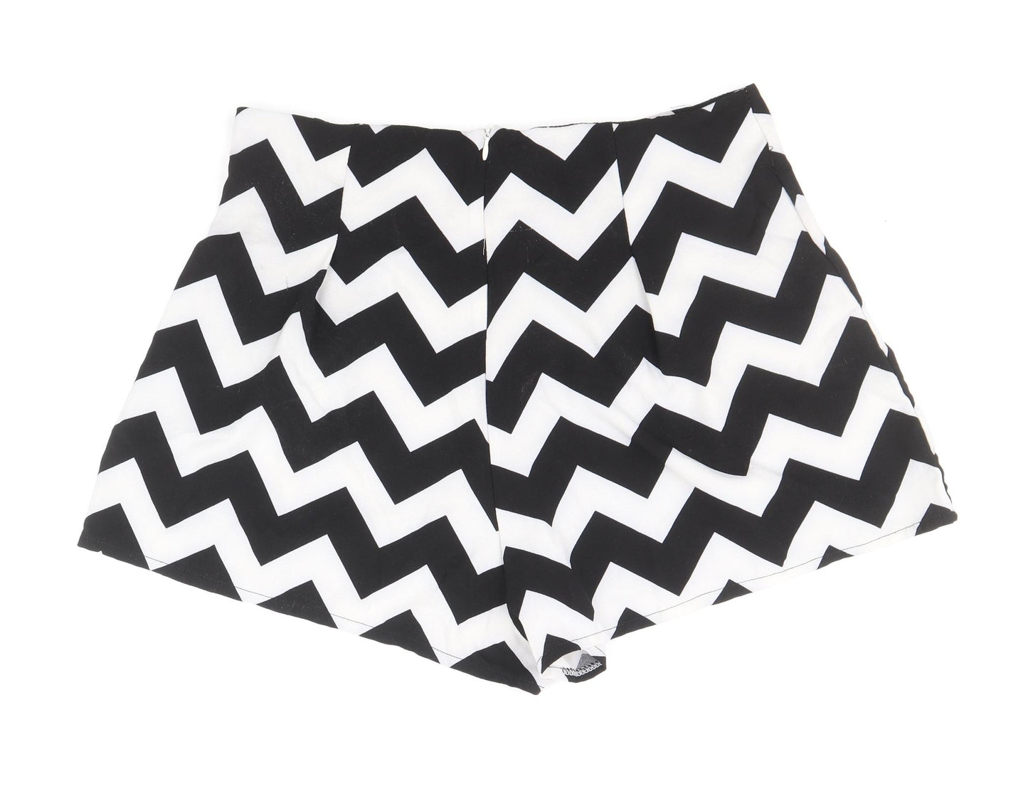 Preworn Womens Black Geometric Polyester Hot Pants Shorts Size L Regular Zip