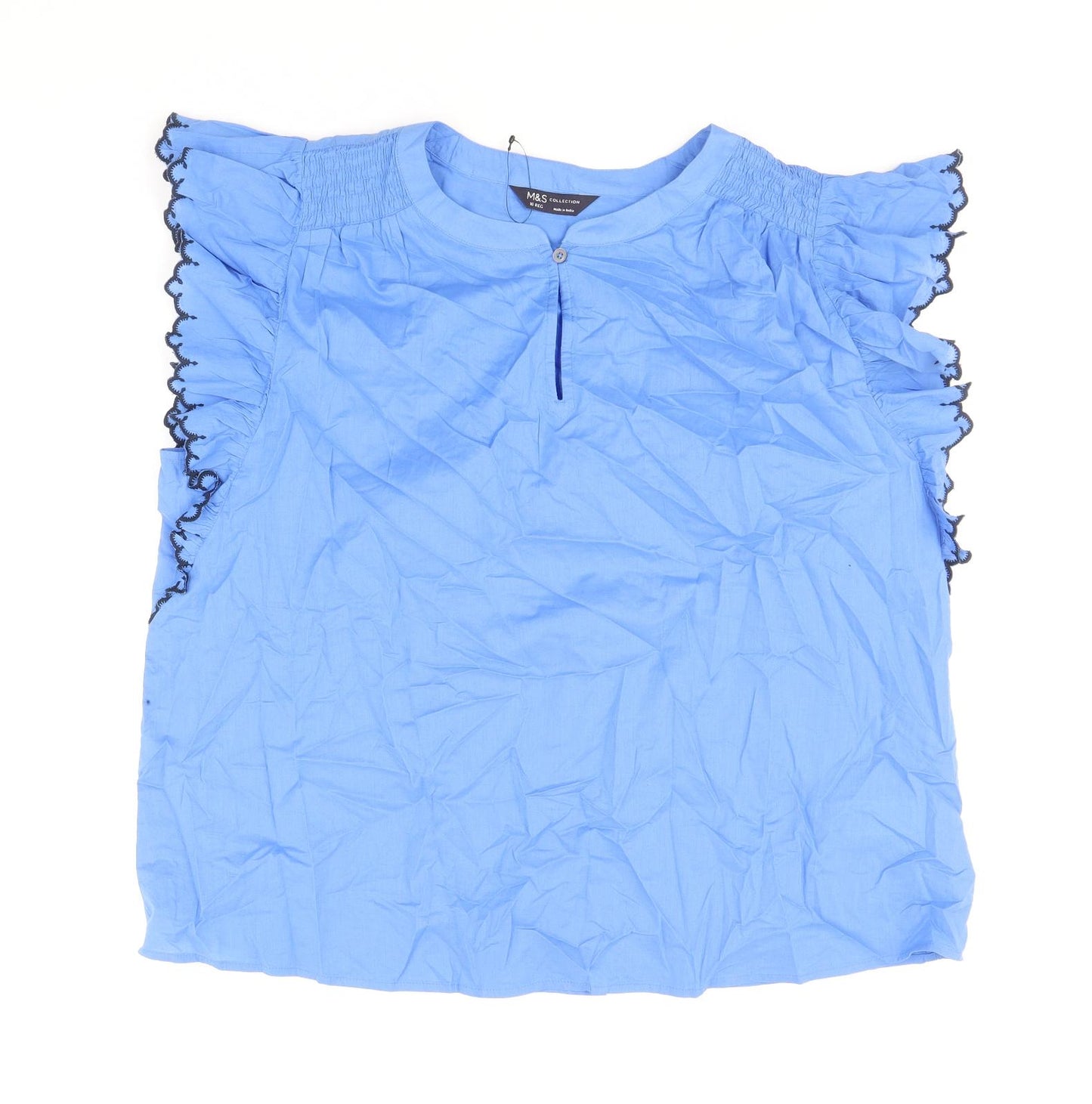 Marks and Spencer Womens Blue 100% Cotton Basic Blouse Size 16 Round Neck