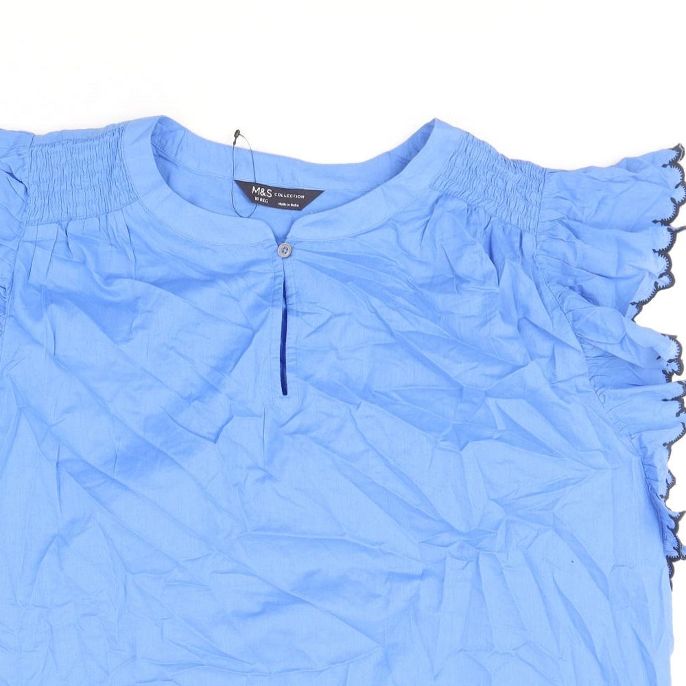 Marks and Spencer Womens Blue 100% Cotton Basic Blouse Size 16 Round Neck