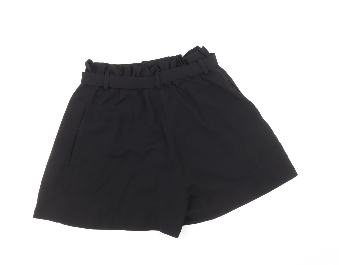 H&M Womens Black Polyester Paperbag Shorts Size 12 Regular Zip