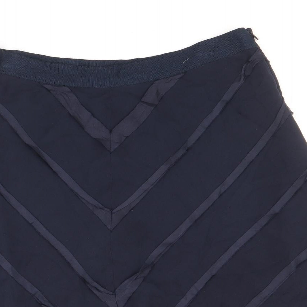 Marks and Spencer Womens Blue Silk A-Line Skirt Size 10 Zip