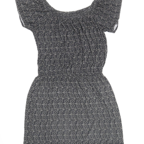 NEXT Womens Grey Geometric Viscose Fit & Flare Size 8 Off the Shoulder Pullover - Bardot