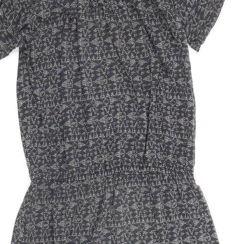 NEXT Womens Grey Geometric Viscose Fit & Flare Size 8 Off the Shoulder Pullover - Bardot
