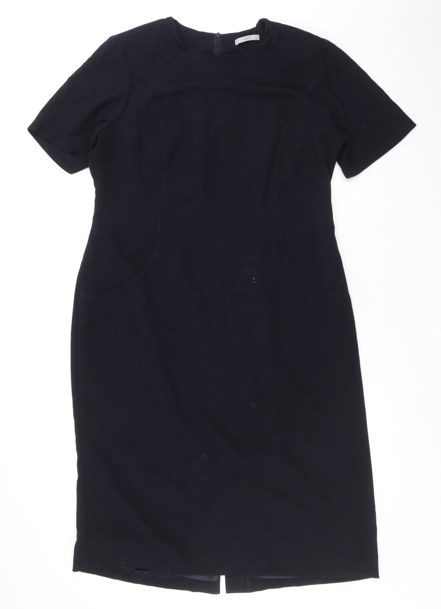 Marks and Spencer Womens Blue Polyester A-Line Size 18 Scoop Neck Zip