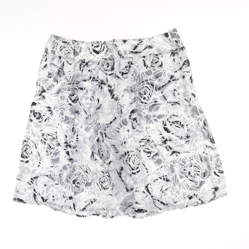Per Una Womens Grey Floral Viscose Mini Skirt Size 14 Zip