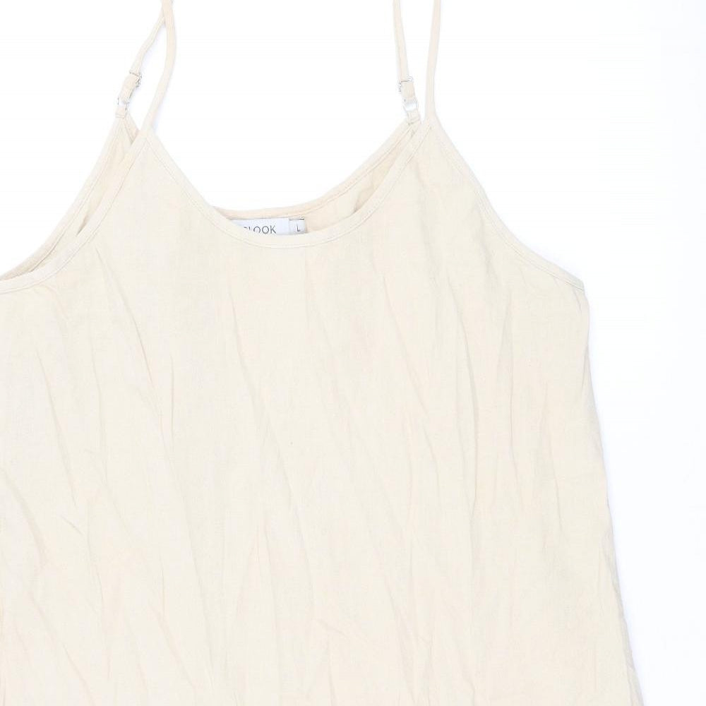 MissLook Womens Beige Cotton A-Line Size L Scoop Neck Pullover