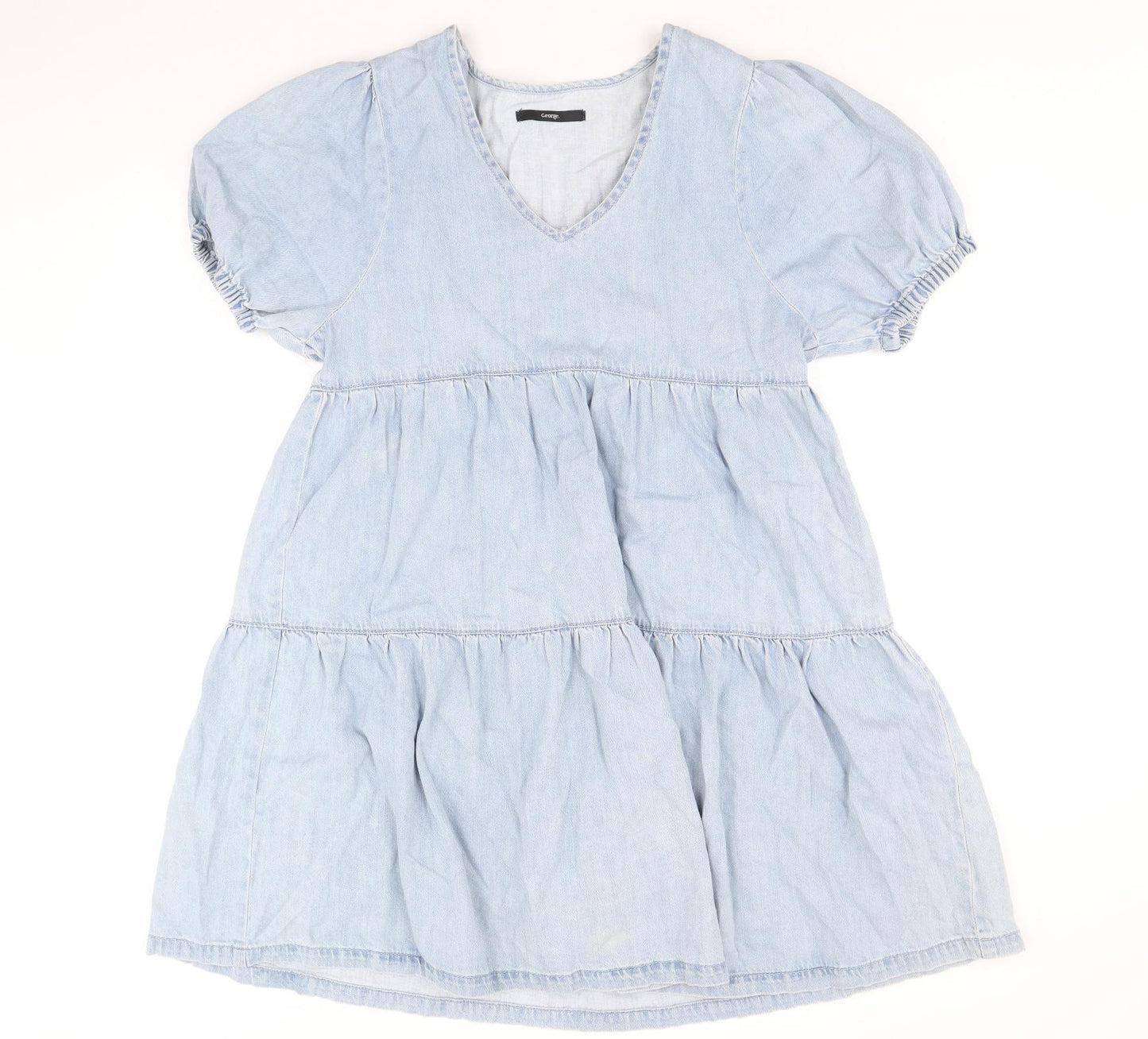 George Womens Blue Cotton A-Line Size 10 V-Neck Pullover - Tiered